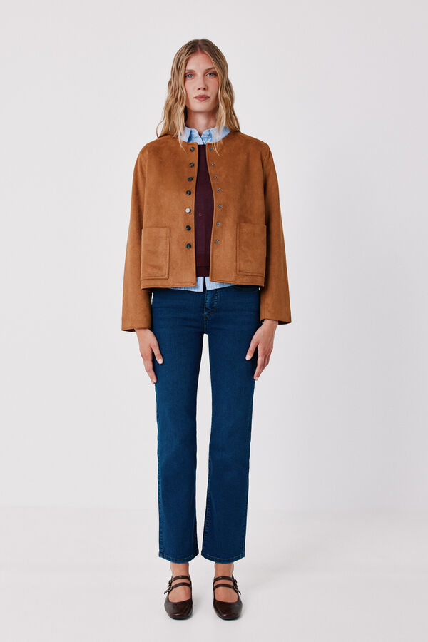Cortefiel Faux suede jacket Nude