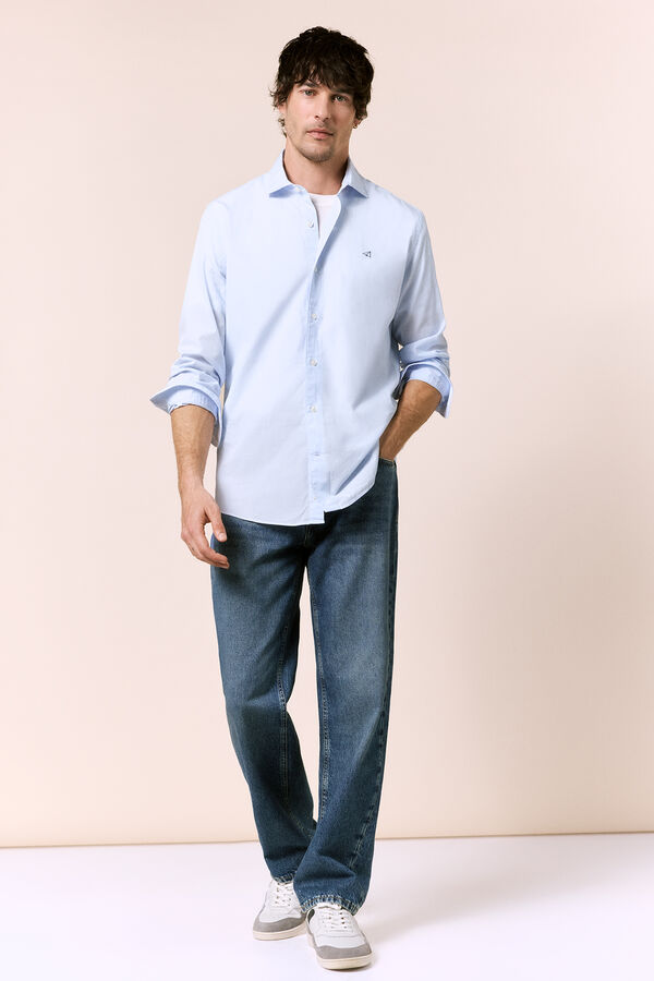 OOTO Poplin striped long sleeve shirt Blue