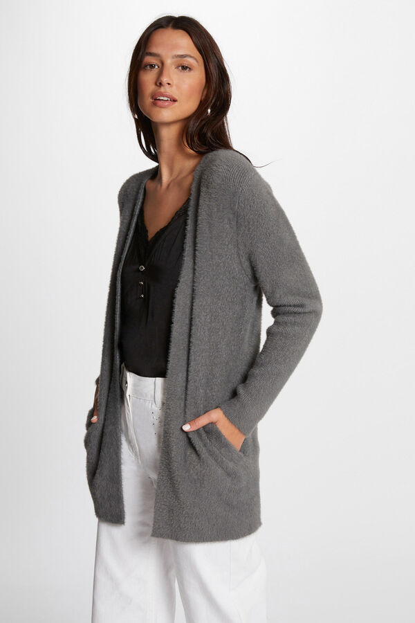 Morgan Cardigã comprido de malha aveludada Cinzento