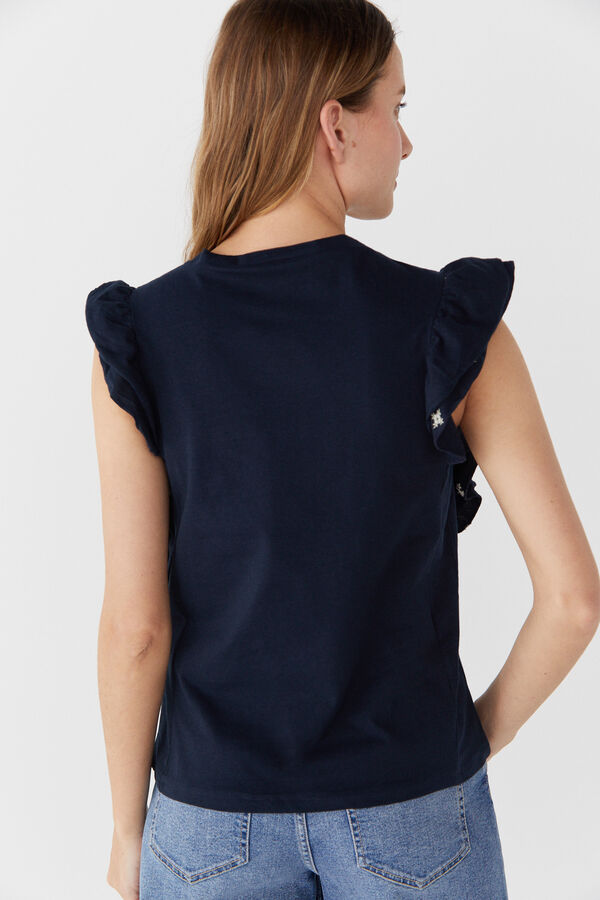 Cortefiel Flounced embroidered T-shirt Navy