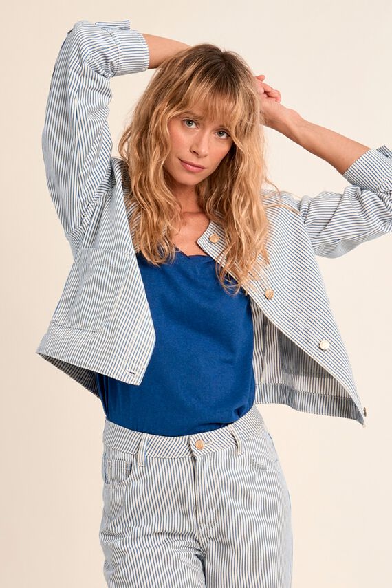 Chaqueta de mujer de manga larga estampado rayas