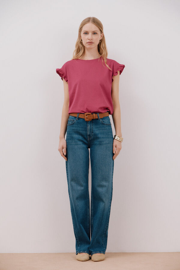 Cortefiel Essential ruffle t-shirt Purple
