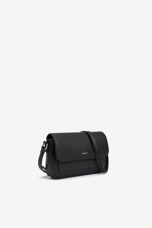 Cortefiel Textured faux leather crossbody bag Black
