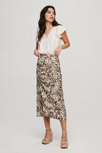 Cortefiel Midi skirt with gathered side Brown