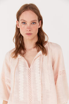 Cortefiel Embroidered BCI cotton blouse Pink