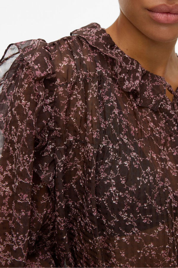 Vero Moda Camisa de manga comprida com folhos Castanho