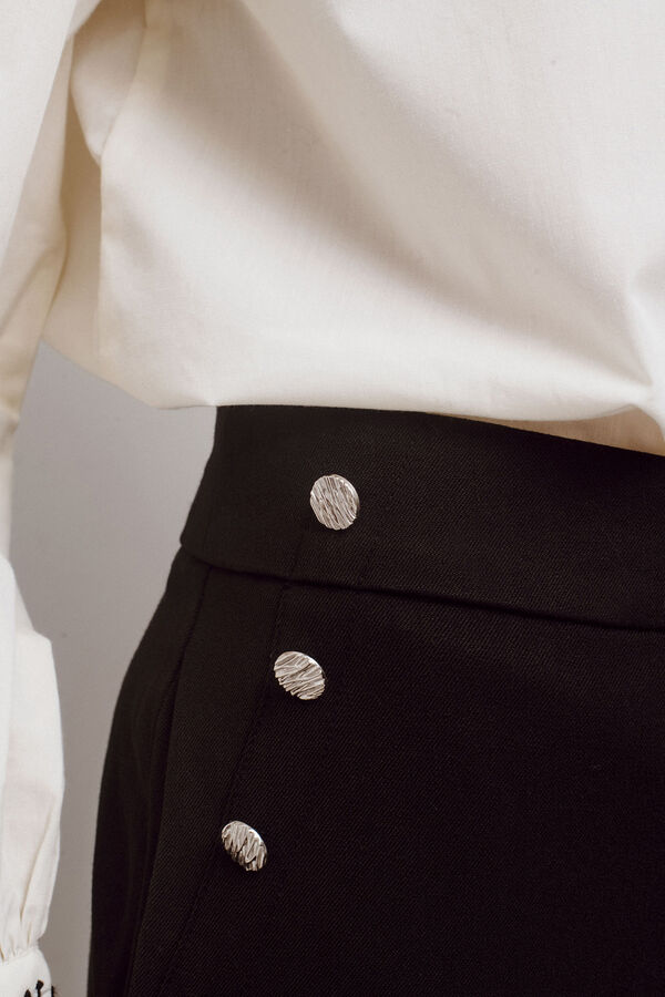Vila Long trousers with side buttons Black