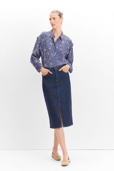 Cortefiel Printed pleated shirt Printed blue