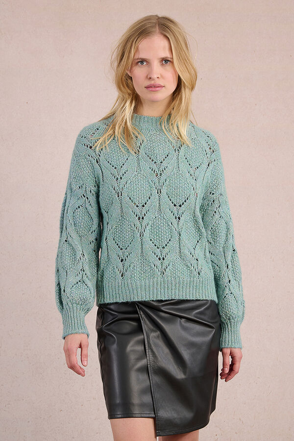Molly Bracken Camisola de malha vazada de manga malha Azul