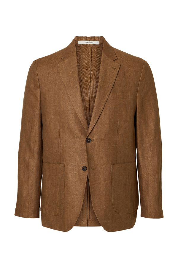 Selected Linen jacket with flap Nude