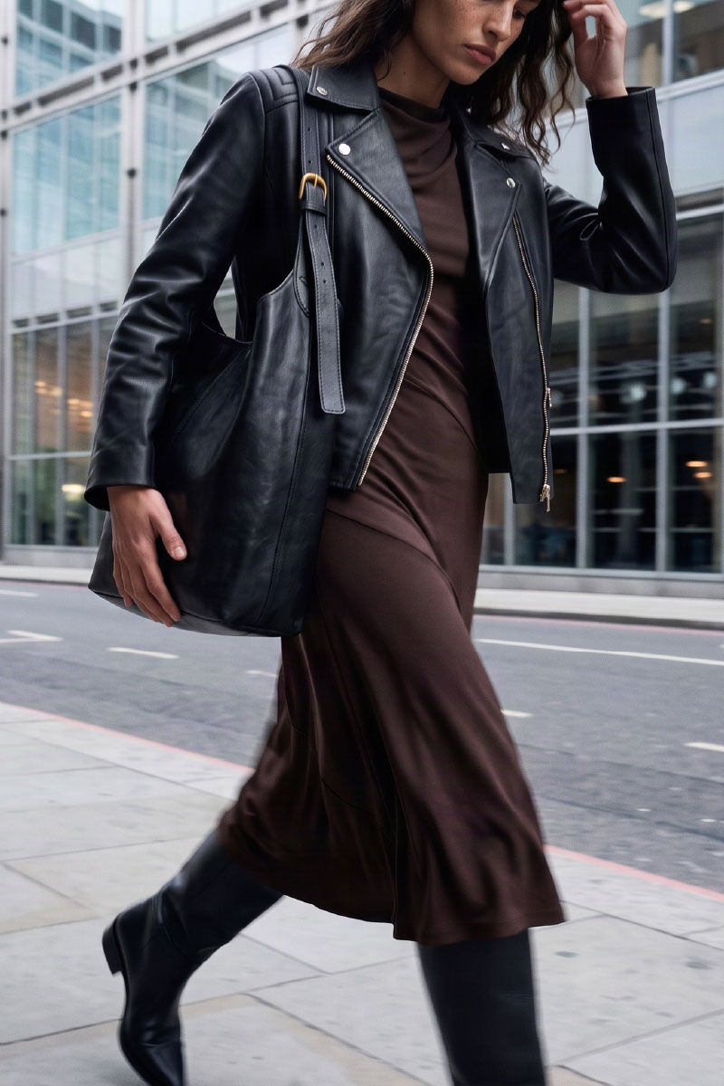 Cortefiel Leather zip fastening jacket