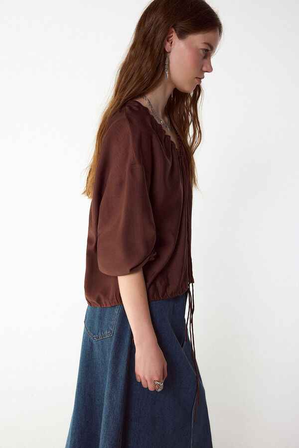 Slowlove Blusa com la&ccedil;adas Castanho