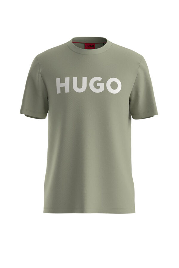 HUGO Camiseta de malha de algodão com regular fit e logo estampado Verde