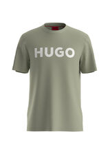 HUGO Camiseta de malha de algodão com regular fit e logo estampado Verde