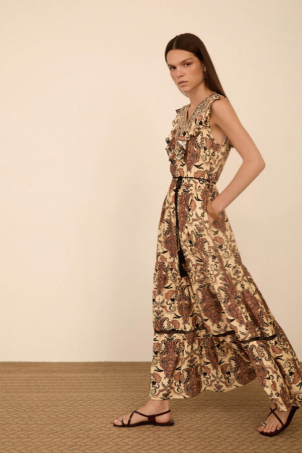 Meisie Paisley print long dress Brown
