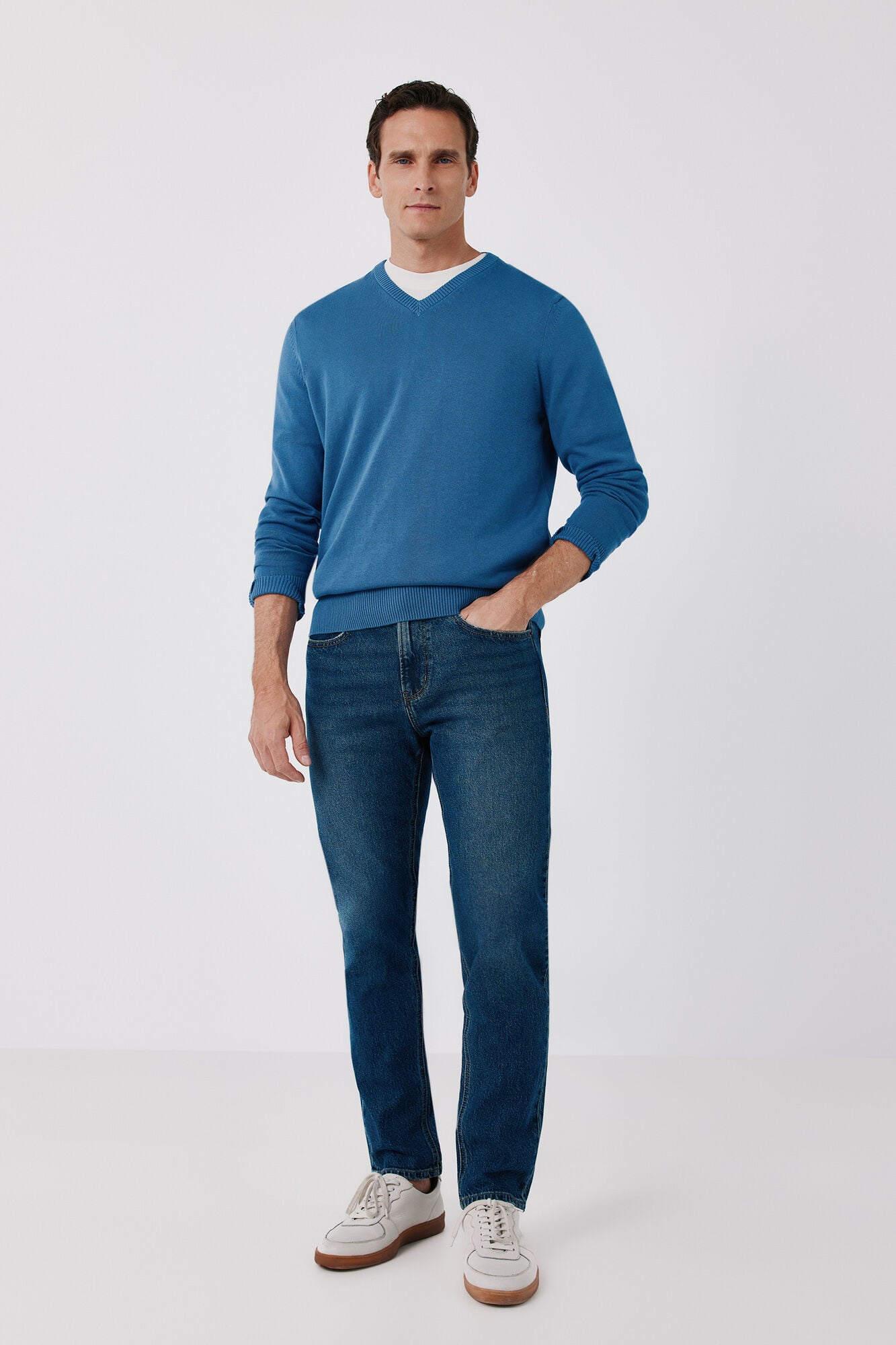 Cortefiel Cotton fine knit V-neck jumper