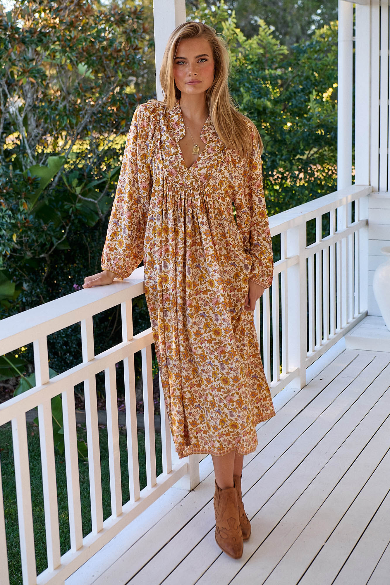 Beige long sleeve midi dress clearance