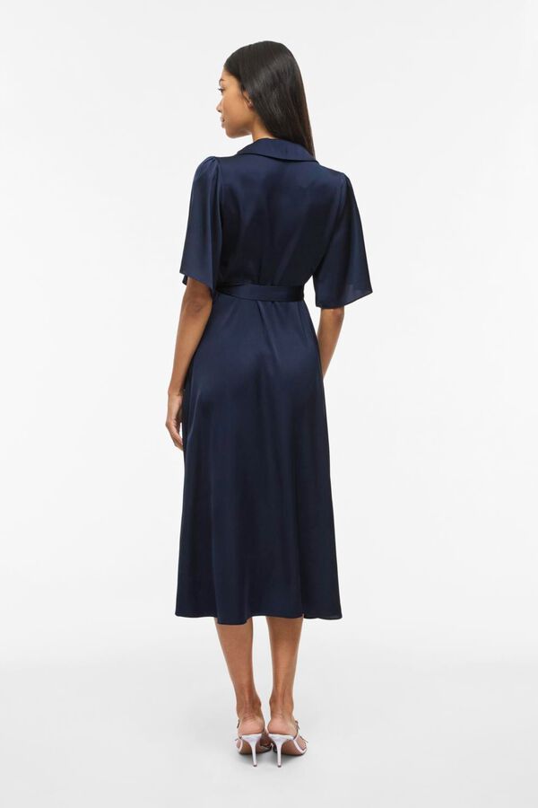 Vila Vestido midi acetinado cruzado Azul