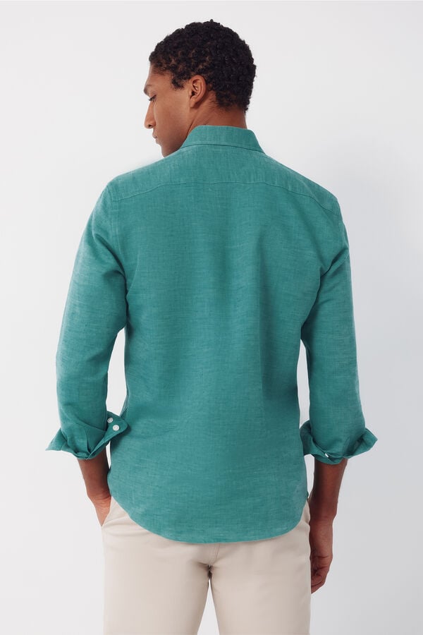 Cortefiel Plain linen cotton shirt Green