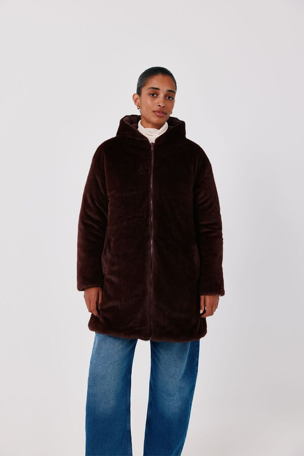 Cortefiel Anorak acolchado reversible efecto pelo Vino