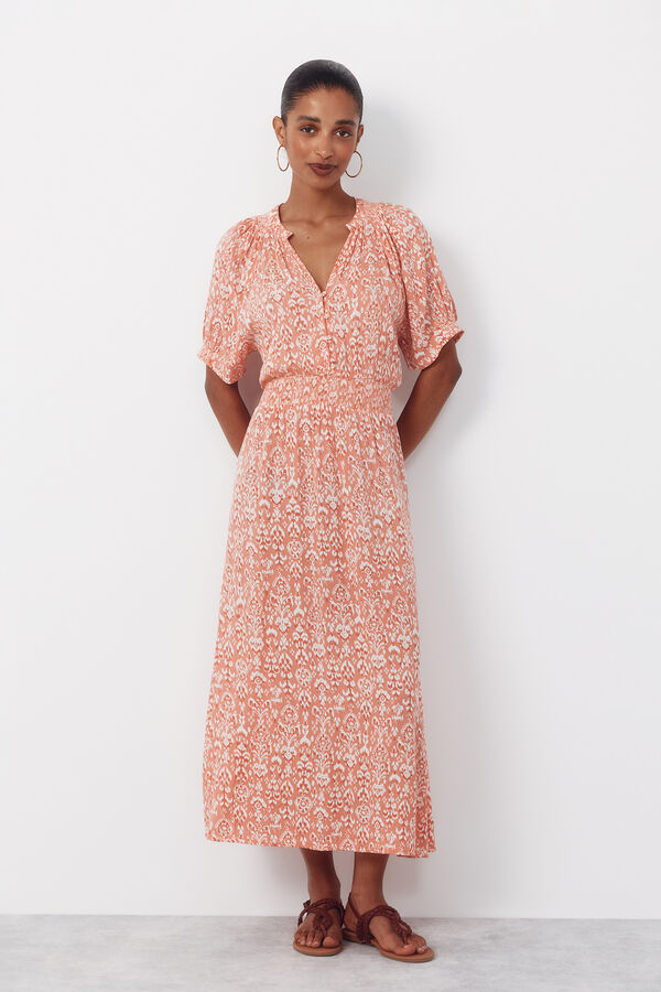 Cortefiel Short-sleeved dress Printed red
