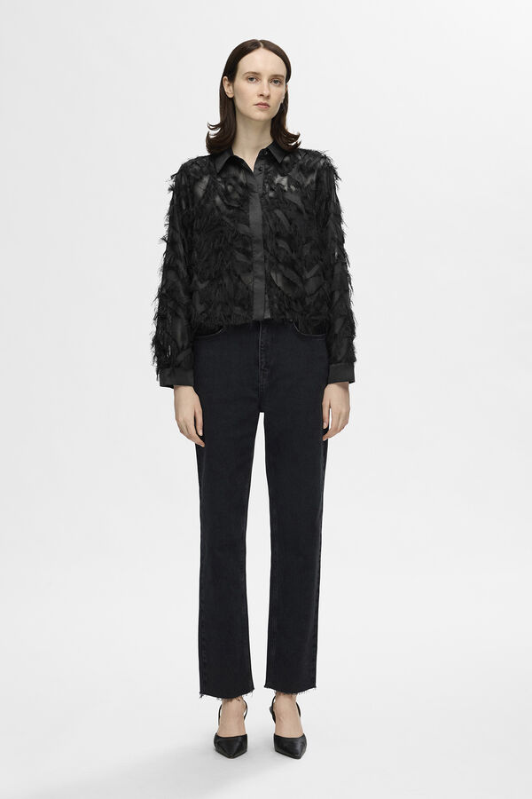 Selected Femme Fluffy long sleeve shirt. Black