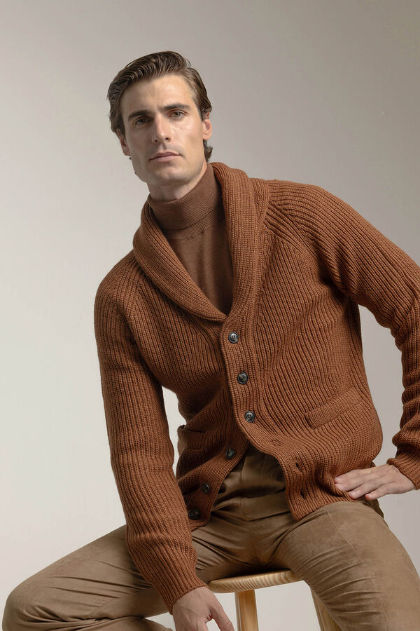 PuroEGO Cardigan canelado mesclado Vermelho