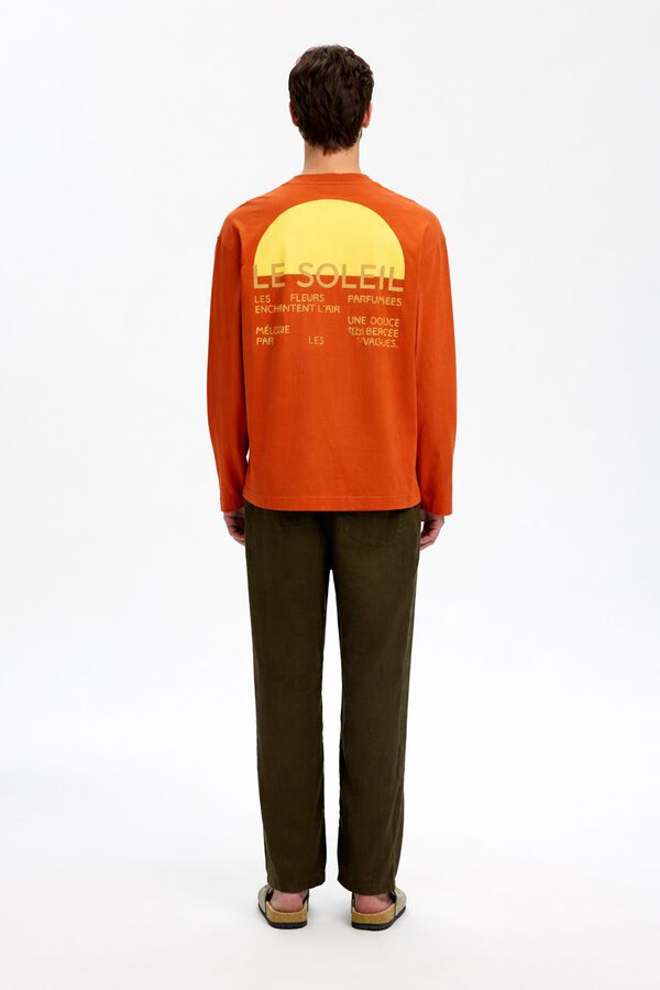 Selected T-shirt de manga comprida estampada Castanho