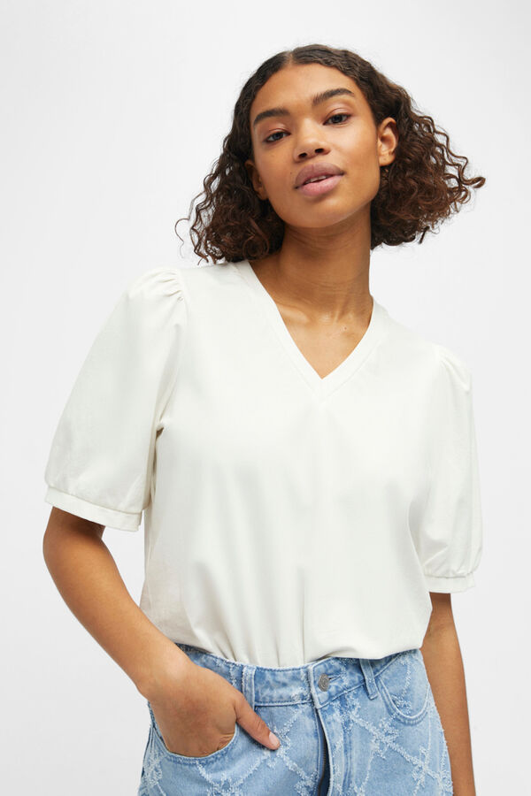 Cortefiel Blouse with puffed sleeves White