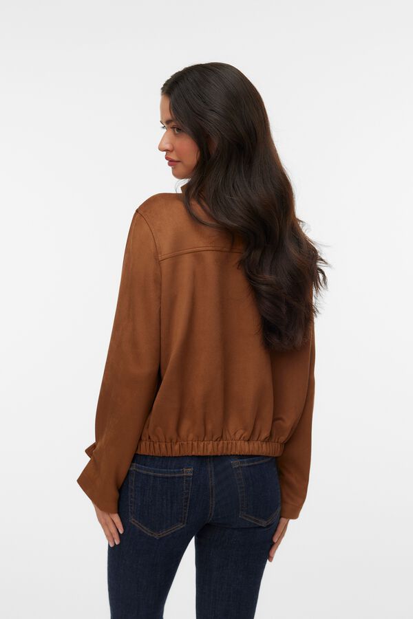Vero Moda Blus&atilde;o em camur&ccedil;a gola alta Castanho