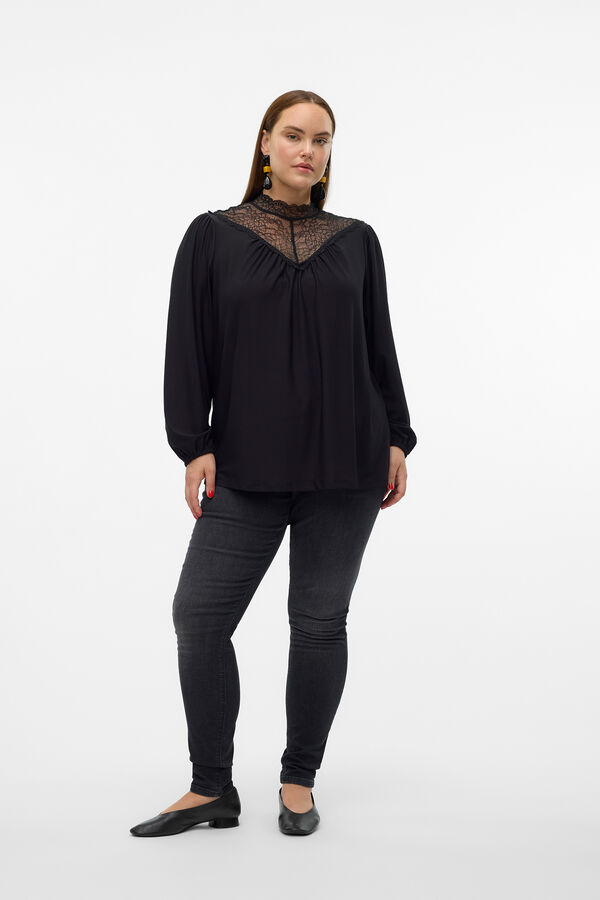 Vero Moda Curve renda de manga comprida Preto