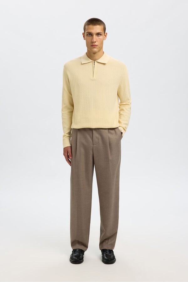 Selected Polo estruturada com meia fecho-éclair  Tostado