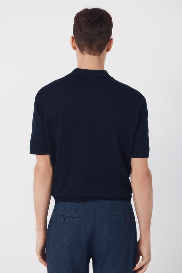 Cortefiel Cotton short sleeve polo shirt Navy