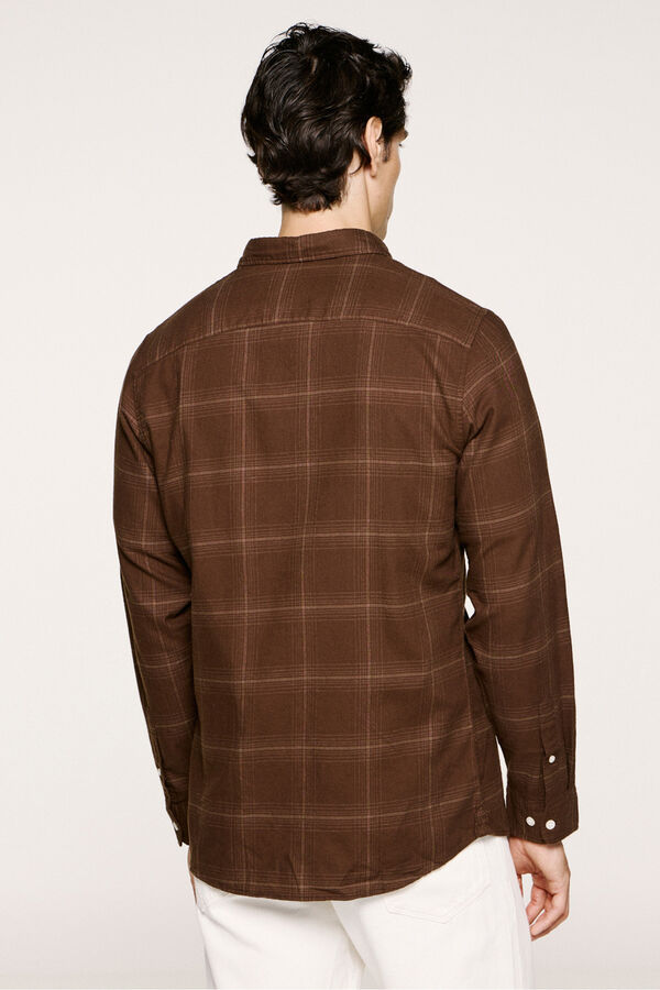 Selected Slim fit long sleeve shirt . Brown