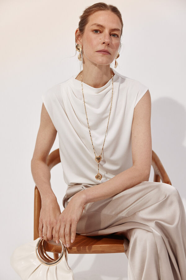 Cortefiel Pleated sleeve top Ivory