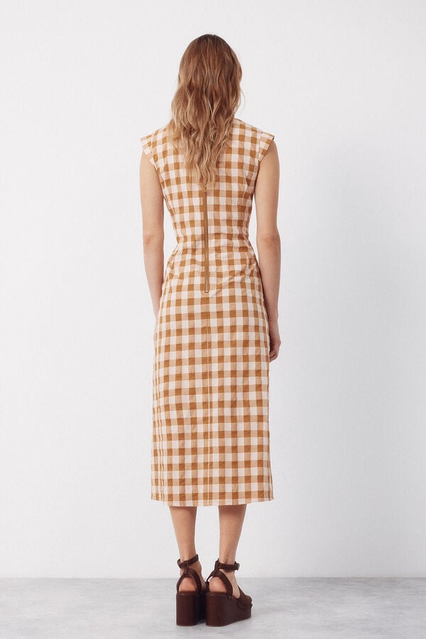 Cortefiel Fitted gingham print dress Printed yellow