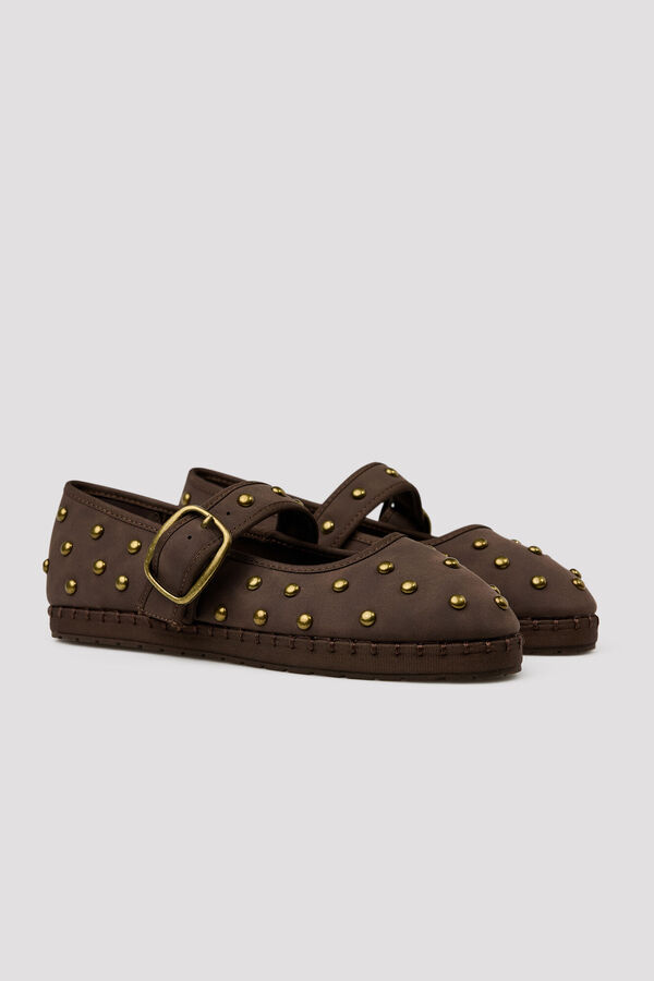 Cortefiel Ballerina with strap and studs Brown