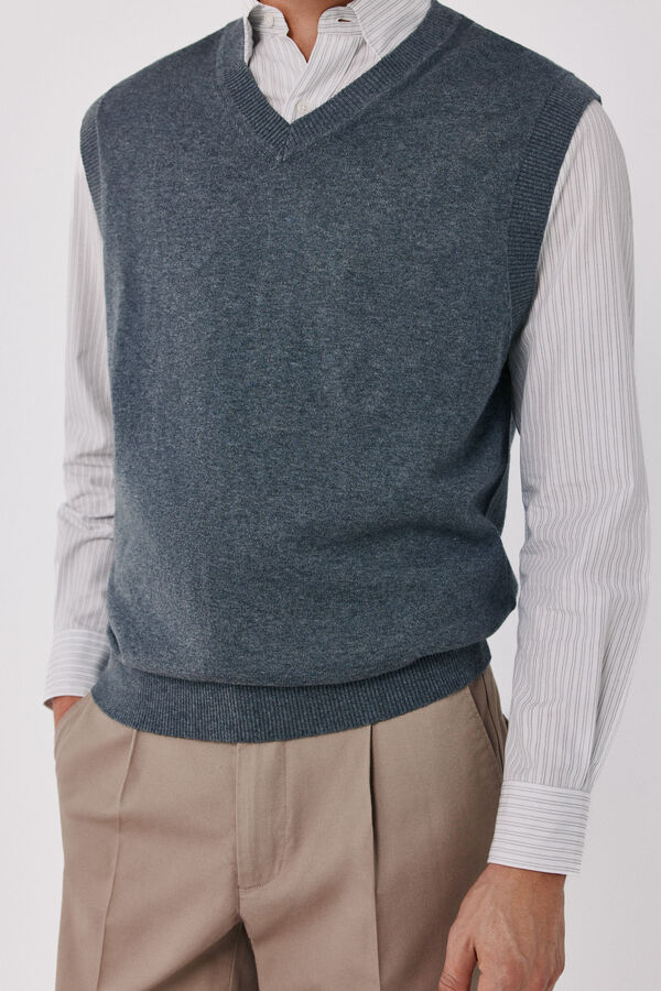 Cortefiel V-neck cotton cashmere knit gilet Grey