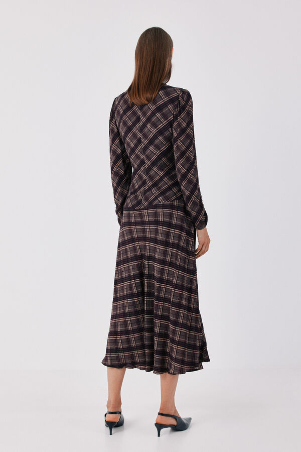 Cortefiel Plaid print ruched dress Printed grey