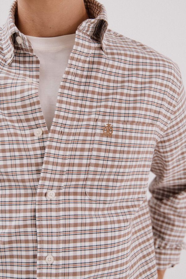 Cortefiel Plaid oxford shirt Ivory