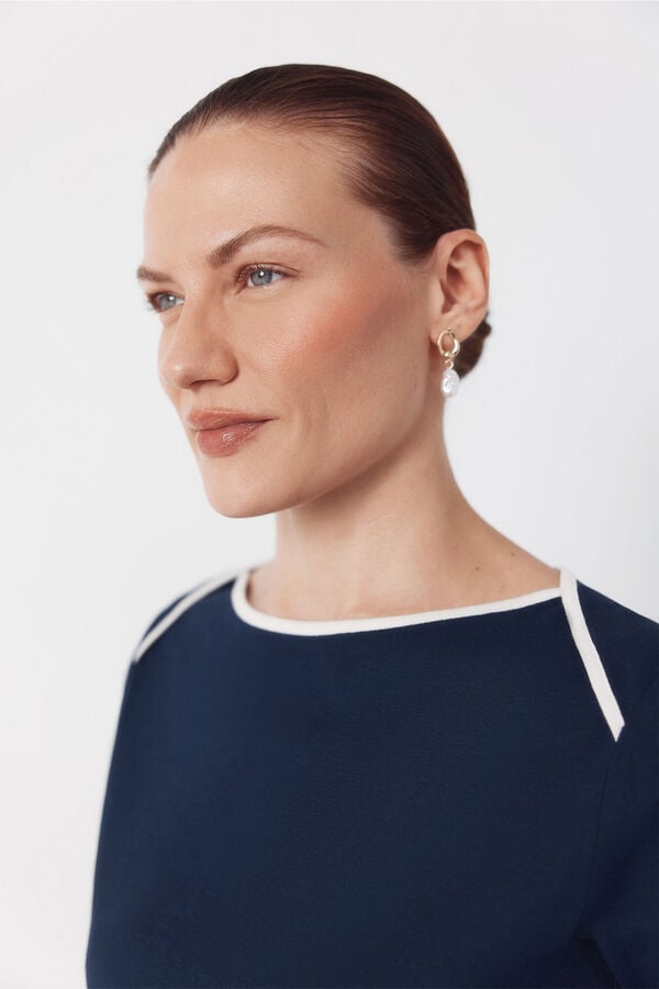 Cortefiel Camiseta com gola canoa contrastante Azul