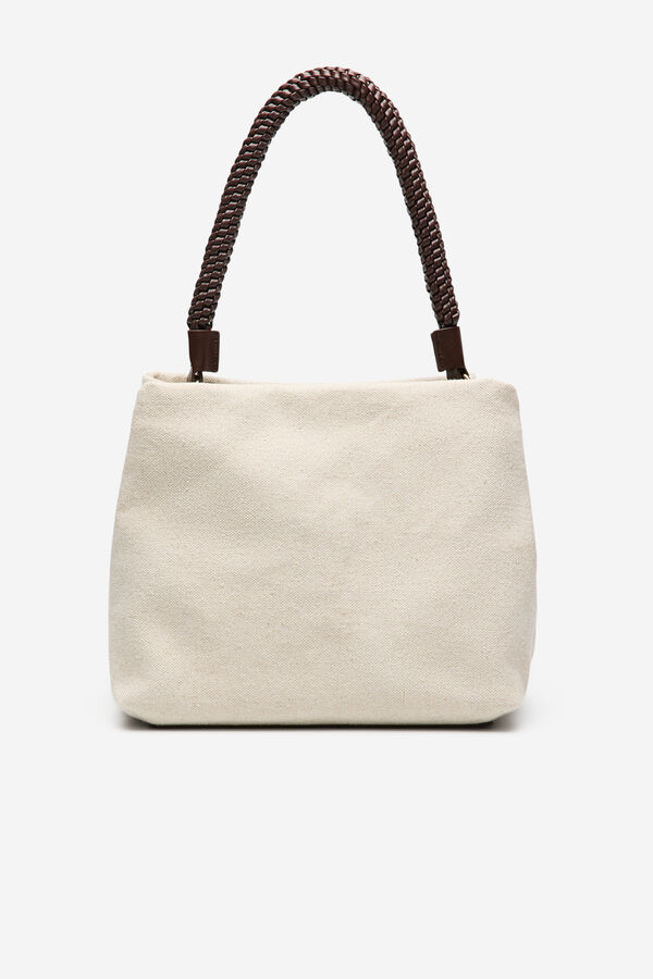 Cortefiel Raffia bag with braided strap Beige