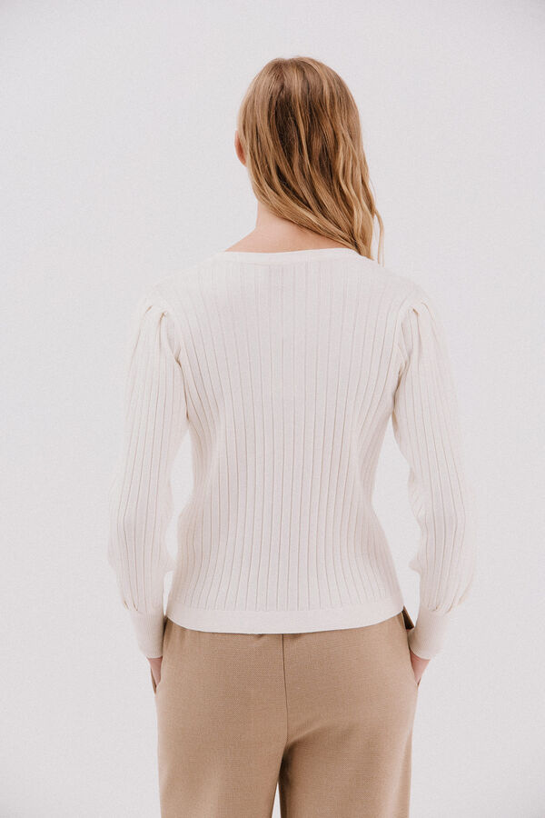 Cortefiel V-neck jumper with buttons Ivory