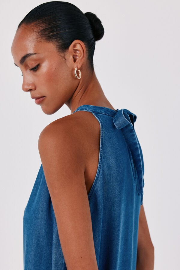 Cortefiel Halterneck denim dress Blue