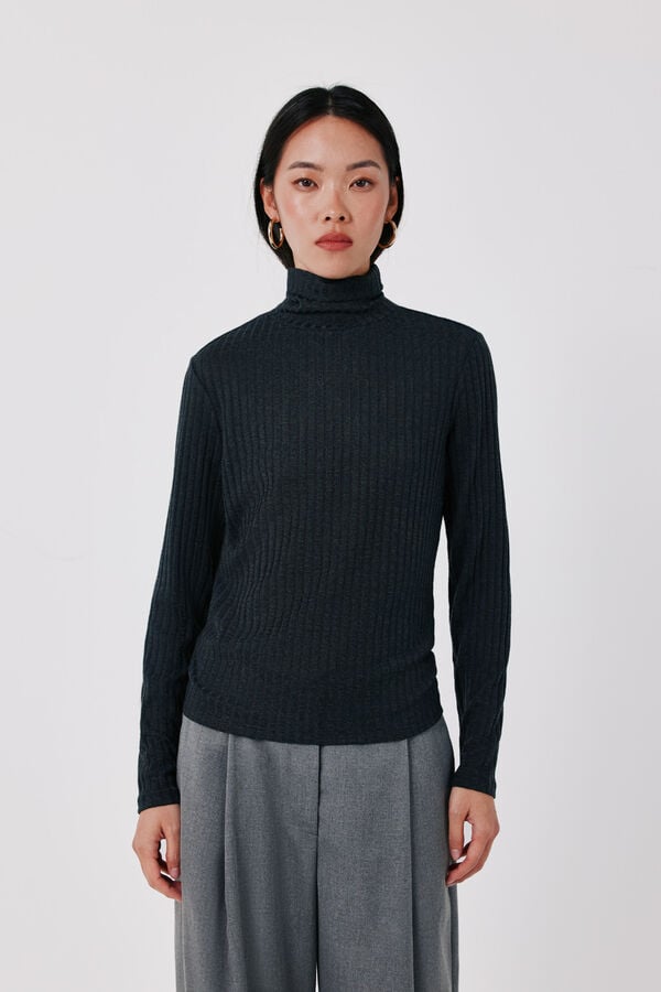 Cortefiel Knit high neck top Dark grey