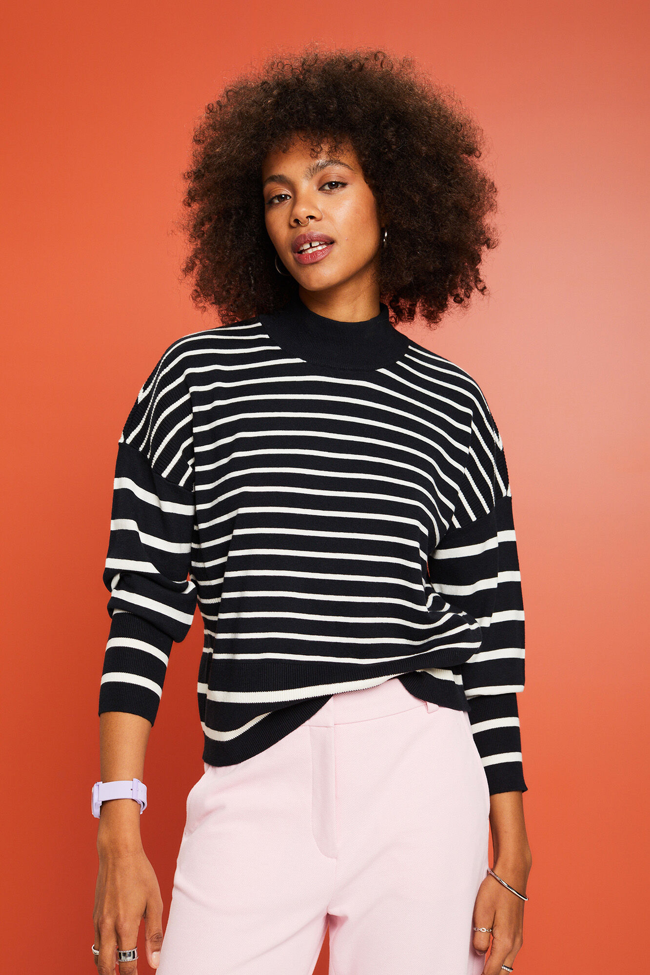 Striped shop mock turtleneck