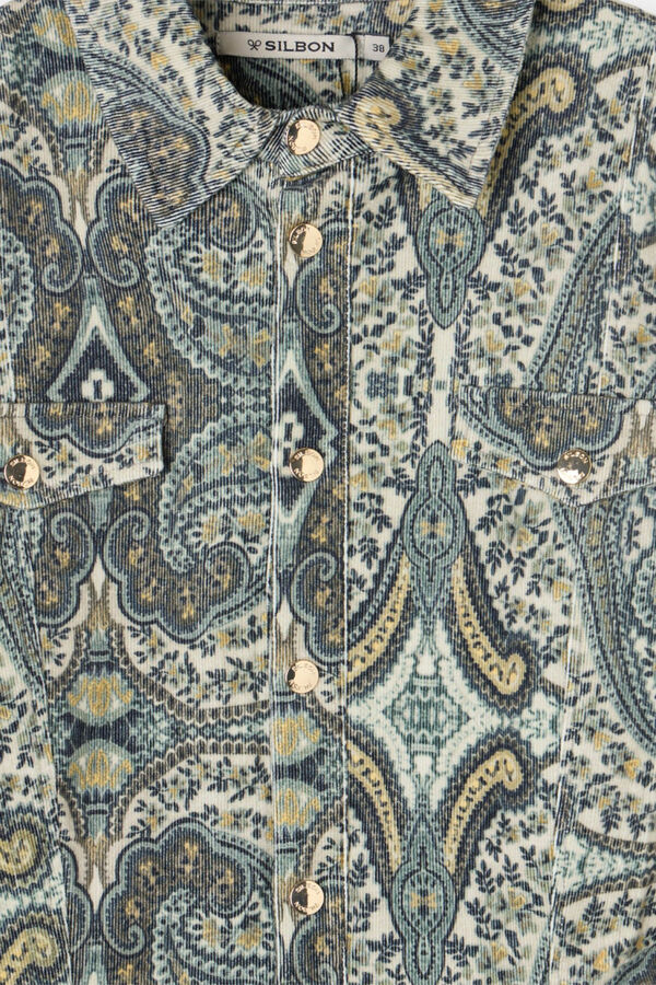 Silbon Macacão de veludo cotelê com estampado de caxemira Verde