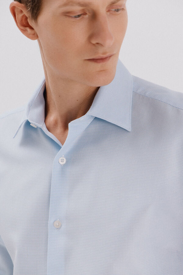 Cortefiel Tencel cotton houndstooth dress shirt Blue