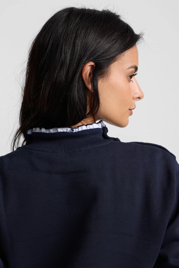 Silbon Sweatshirt woman ruffle neck buttons Navy