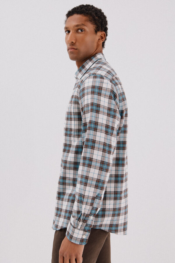 Cortefiel Checked flannel shirt Turquoise